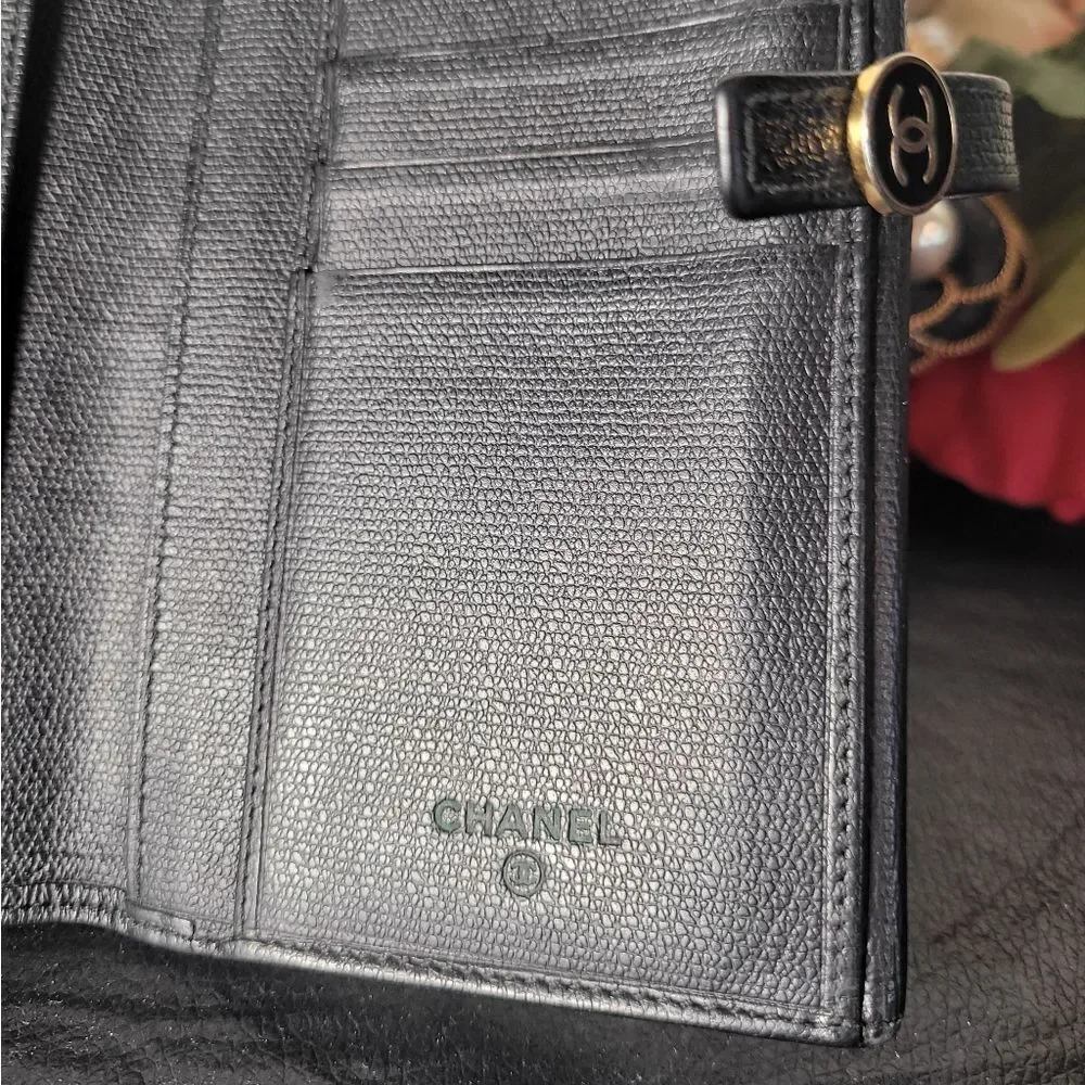 Chanel Calfskin Button Line CC Logo Long Flap Wallet with Dust Bag With COA